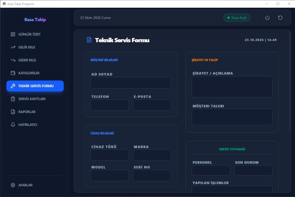 HD Kasa Takip ve Teknik Servis Programı — ekran görüntüsü 4