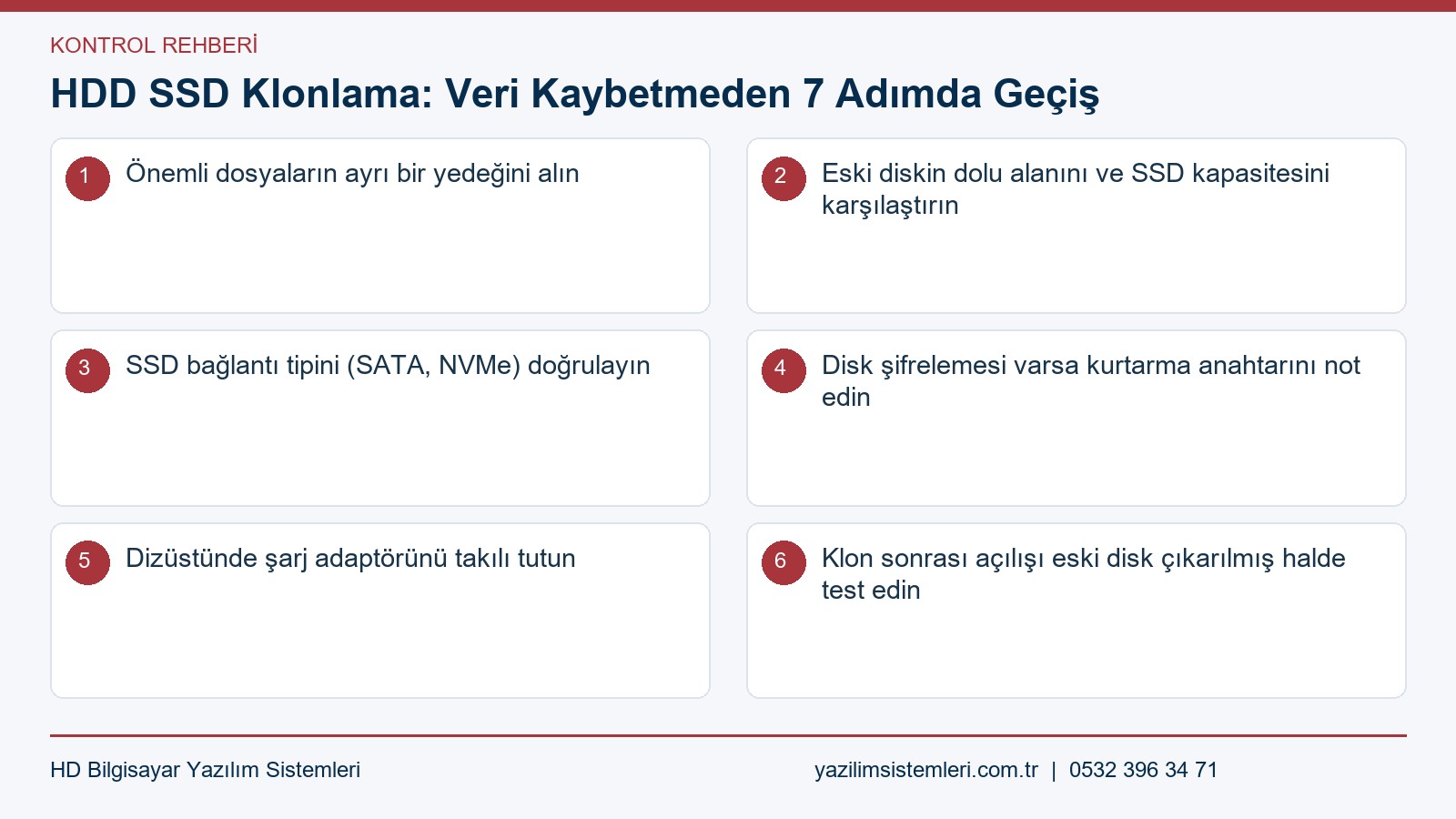 Hdd ssd klonlama kontrol listesi