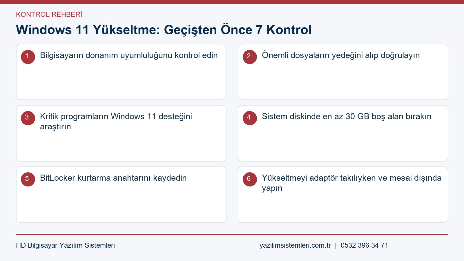 Windows 11 yükseltme kontrol listesi