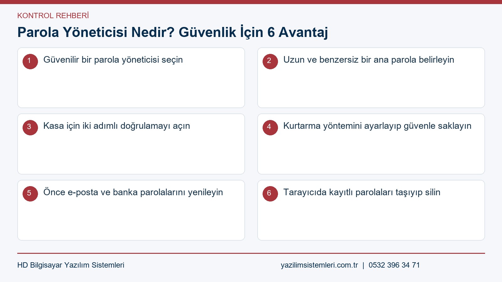 Parola yöneticisi kontrol listesi