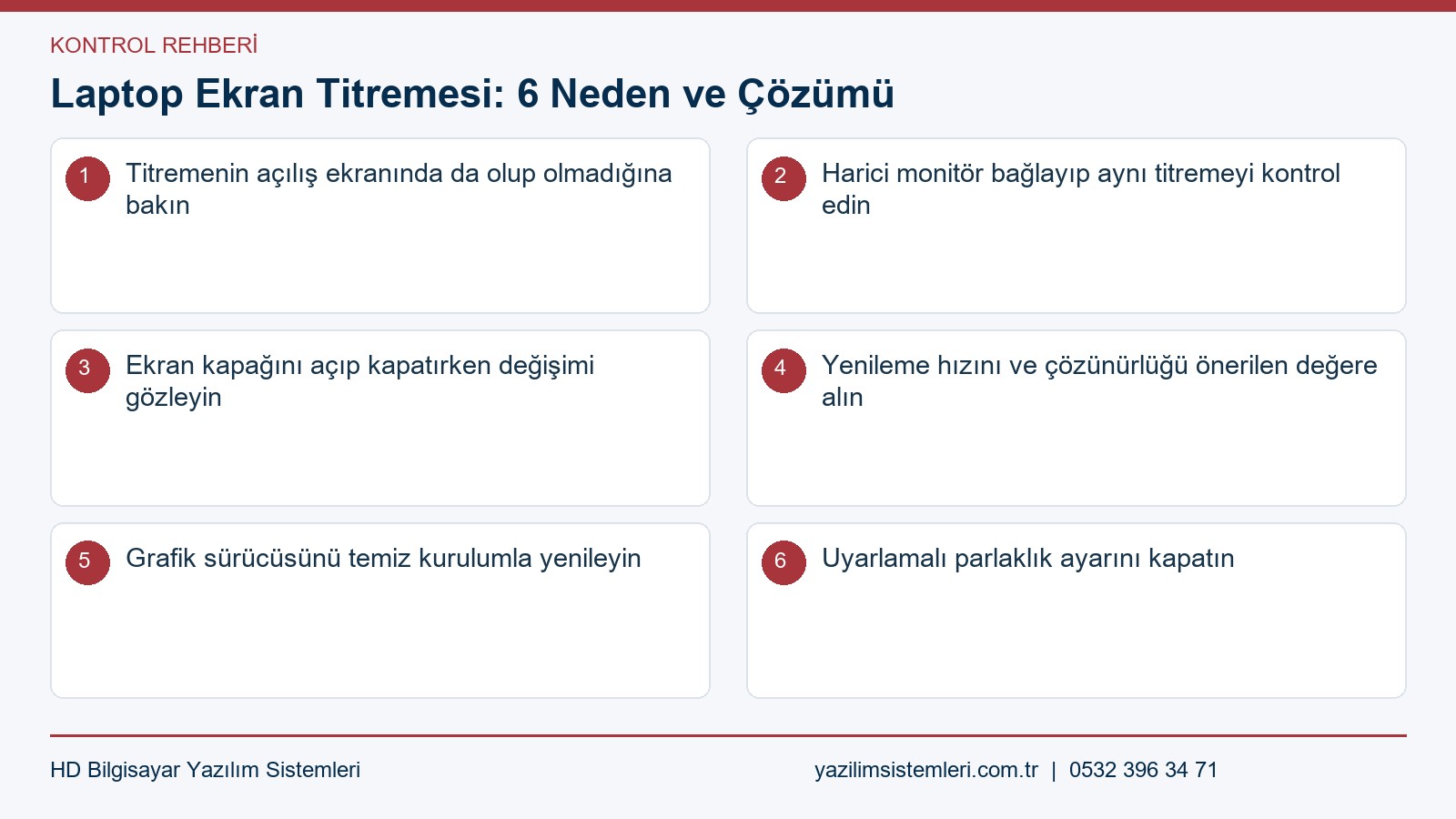 Laptop ekran titremesi kontrol listesi