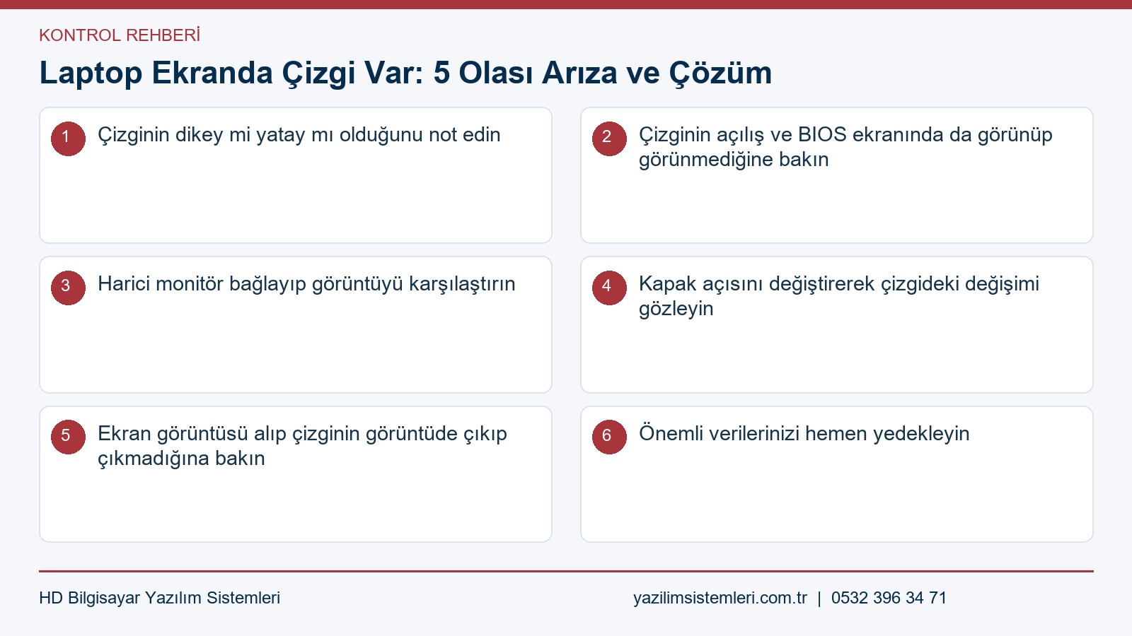 Laptop ekranda çizgi kontrol listesi
