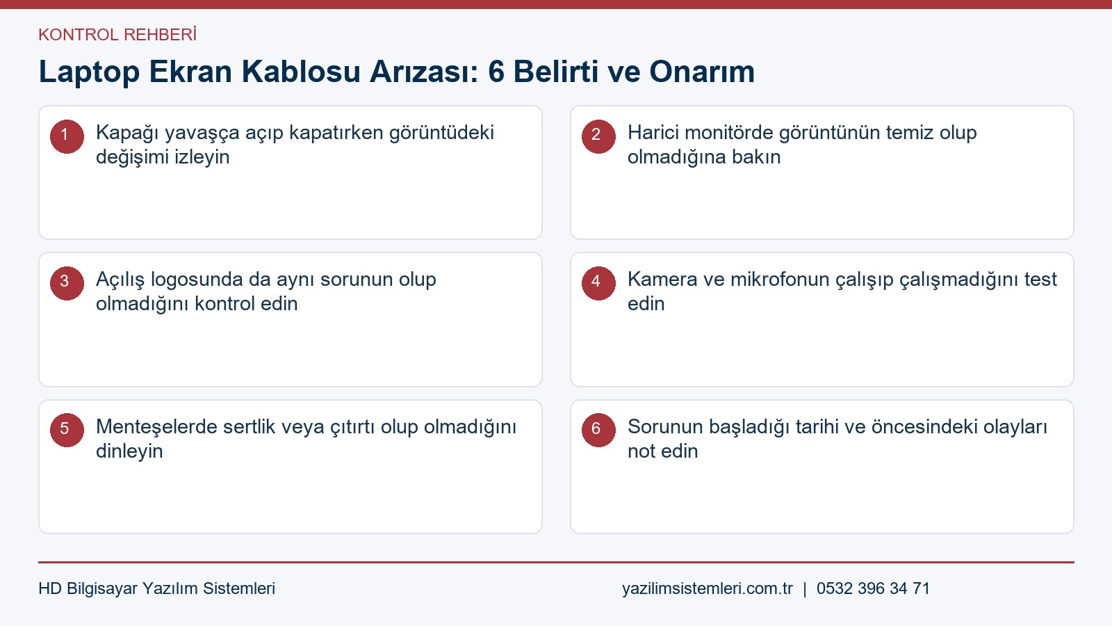 Laptop ekran kablosu kontrol listesi