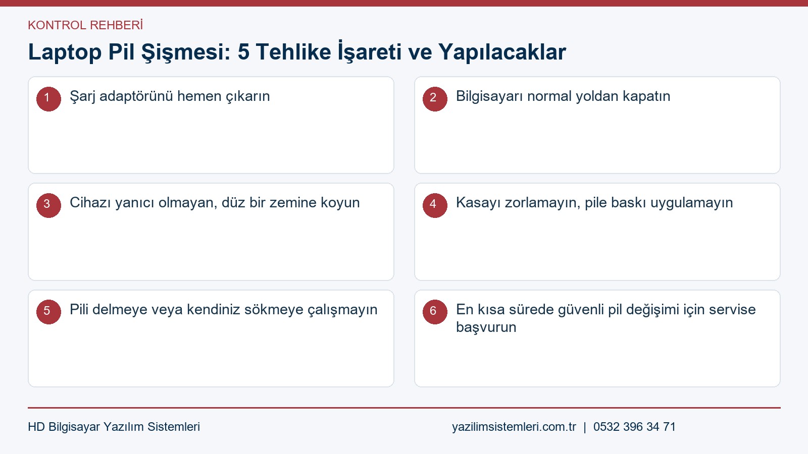 Laptop pil şişmesi kontrol listesi