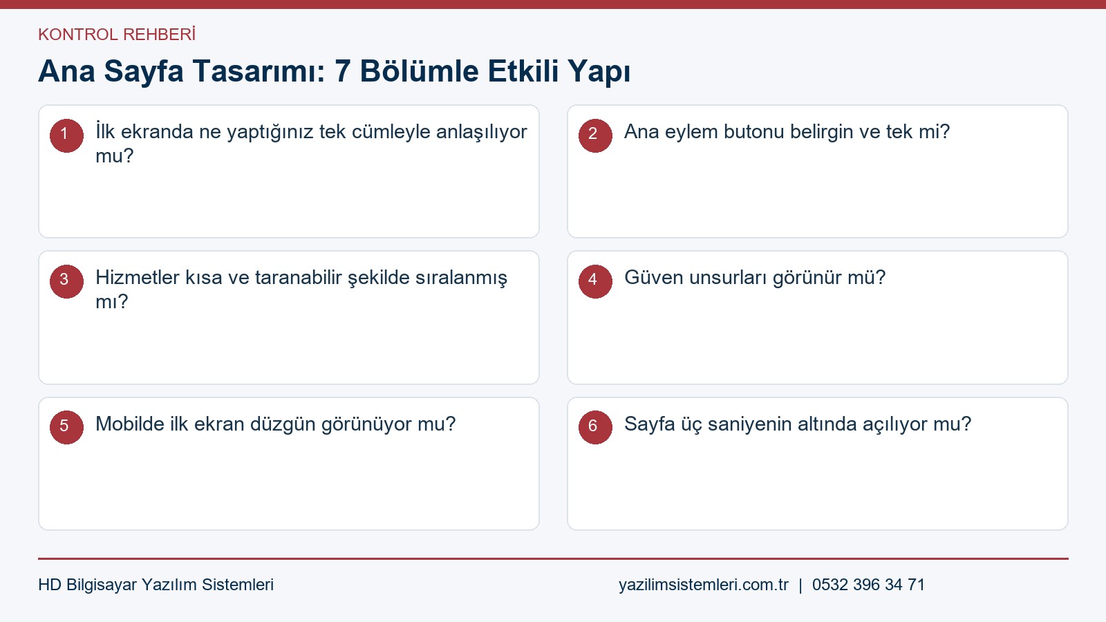 Ana sayfa tasarımı kontrol listesi