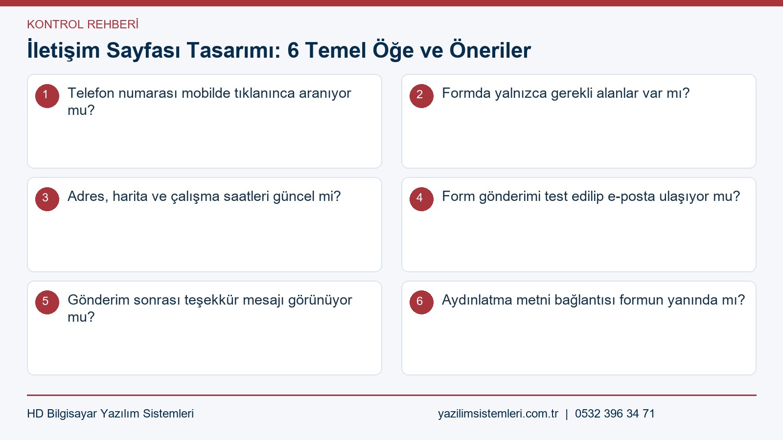 İletişim sayfası tasarımı kontrol listesi