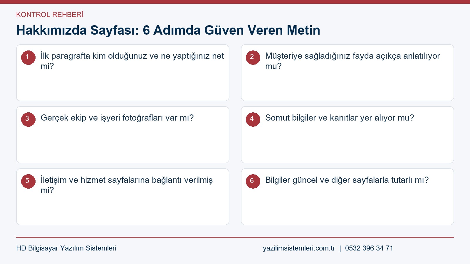 Hakkımızda sayfası kontrol listesi