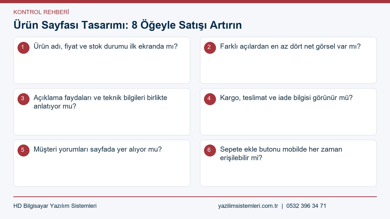 Ürün sayfası tasarımı kontrol listesi