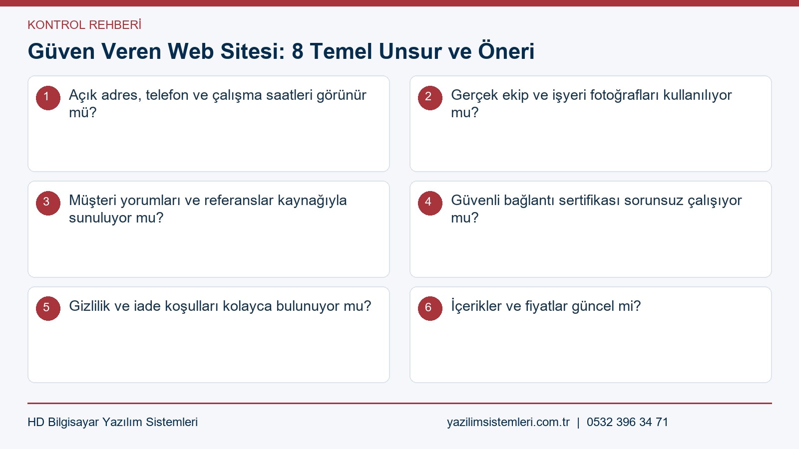 Güven veren web sitesi kontrol listesi