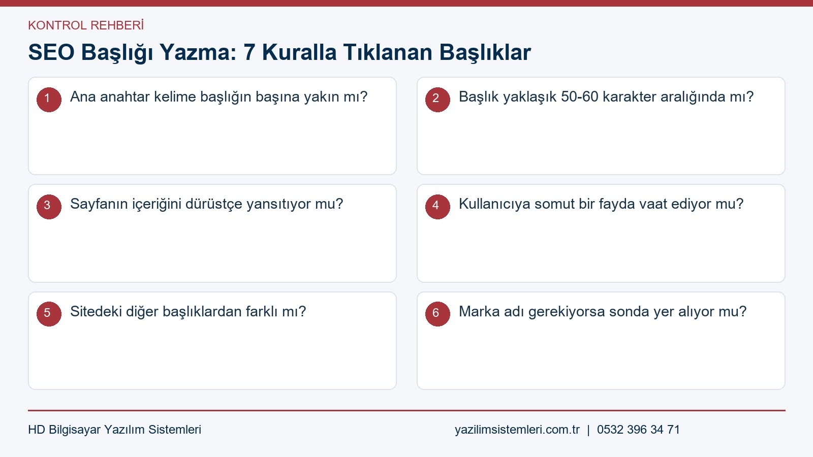 Seo başlığı yazma kontrol listesi