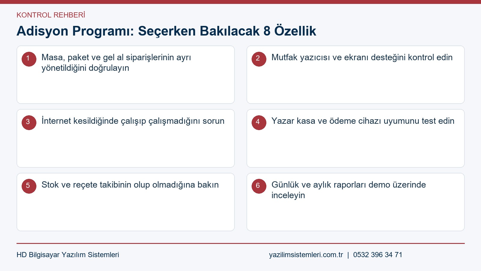 Adisyon programı kontrol listesi