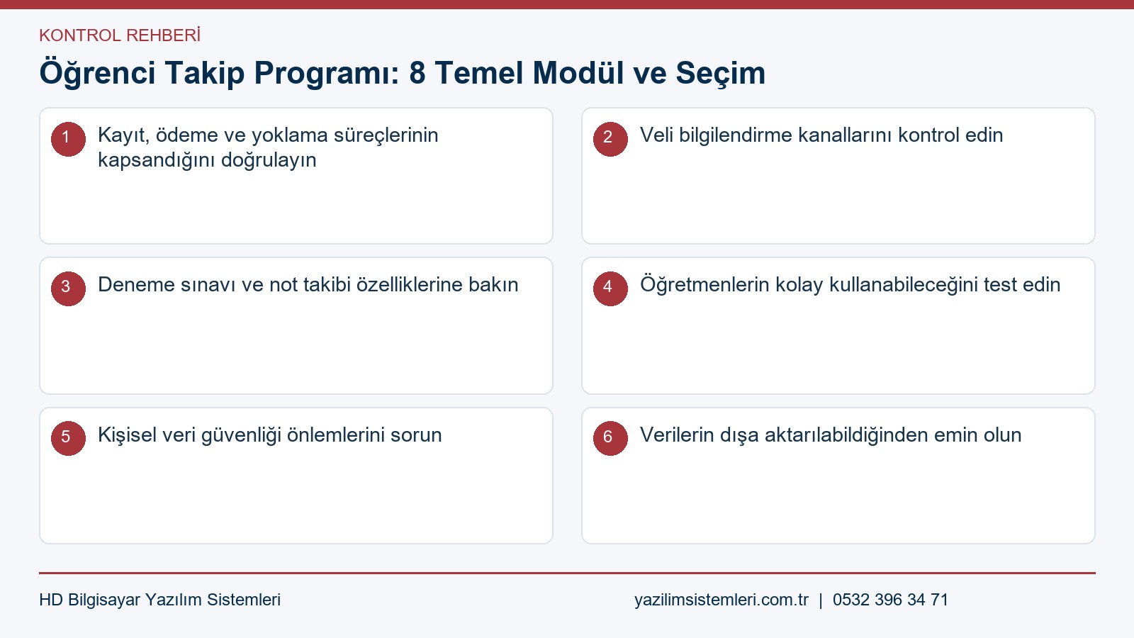 Öğrenci takip programı kontrol listesi