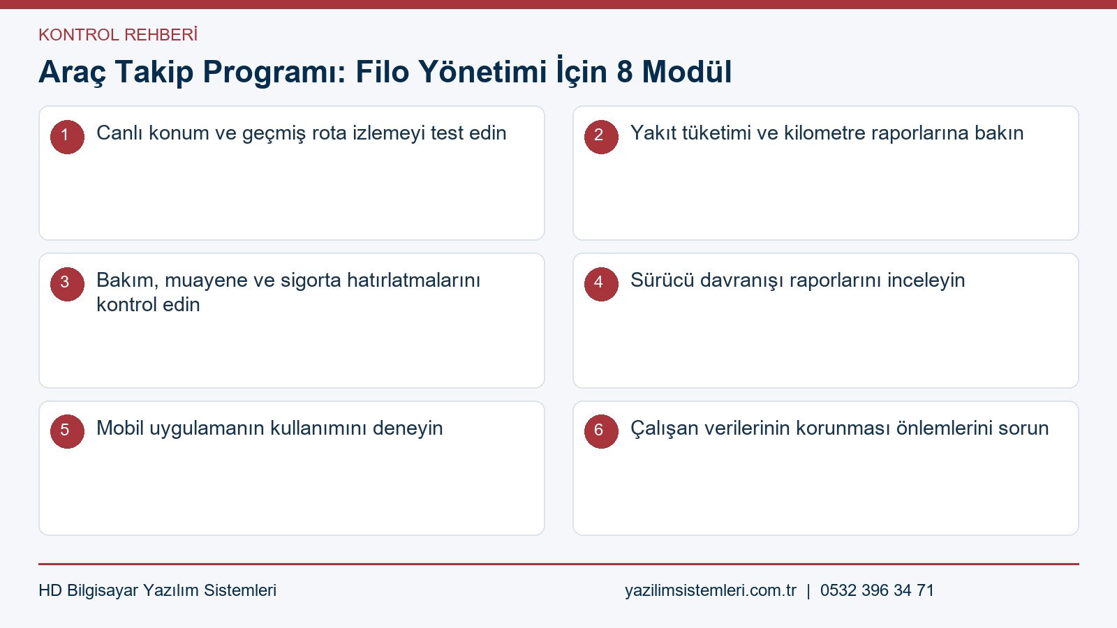 Araç takip programı kontrol listesi