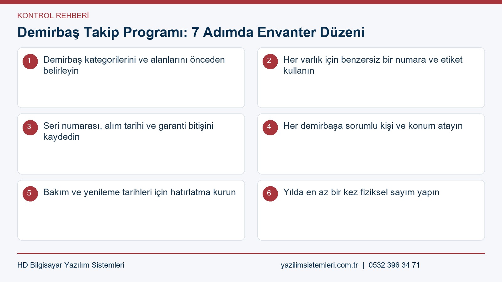 Demirbaş takip programı kontrol listesi