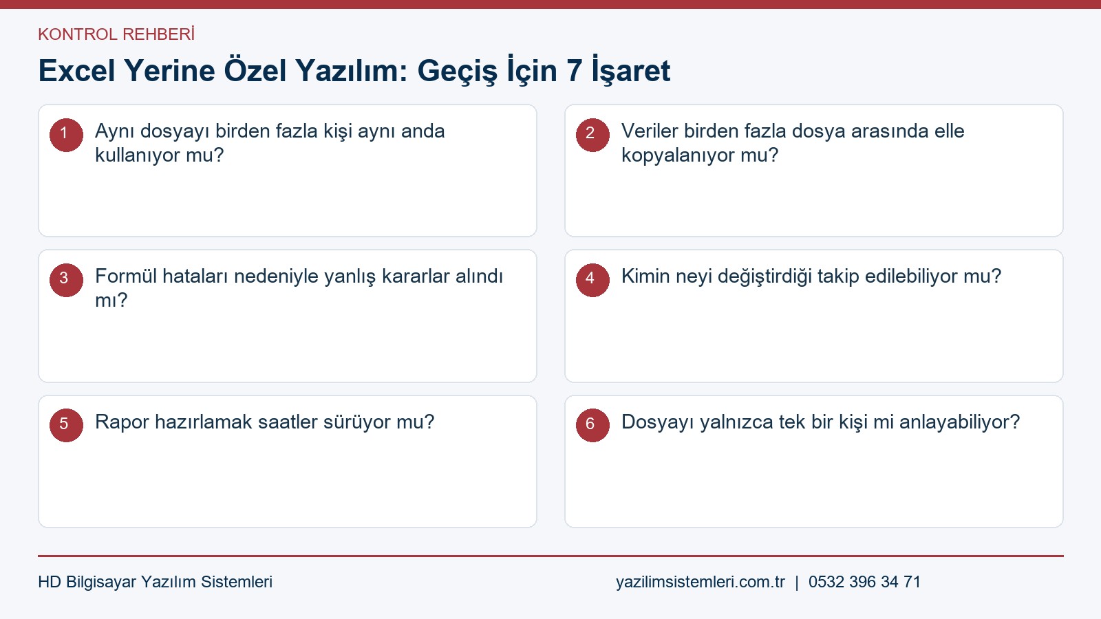 Excel yerine özel yazılım kontrol listesi